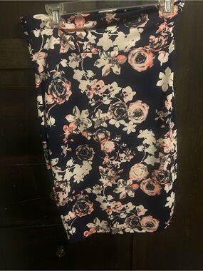 Ultra Flirt Navy Floral Pencil Skirt with Blush and White Accents